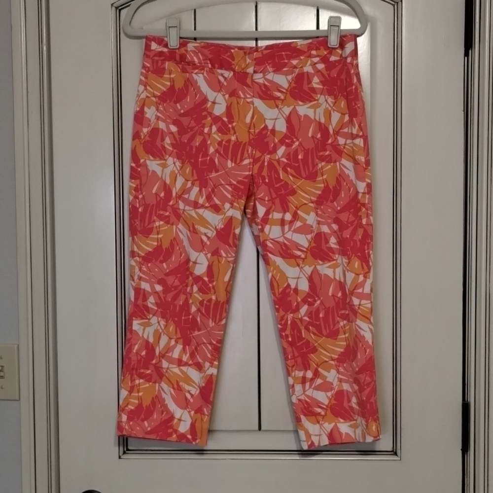 J. Jill Pink Orange Tropical Crop Pant Size 6 Stretch Petite